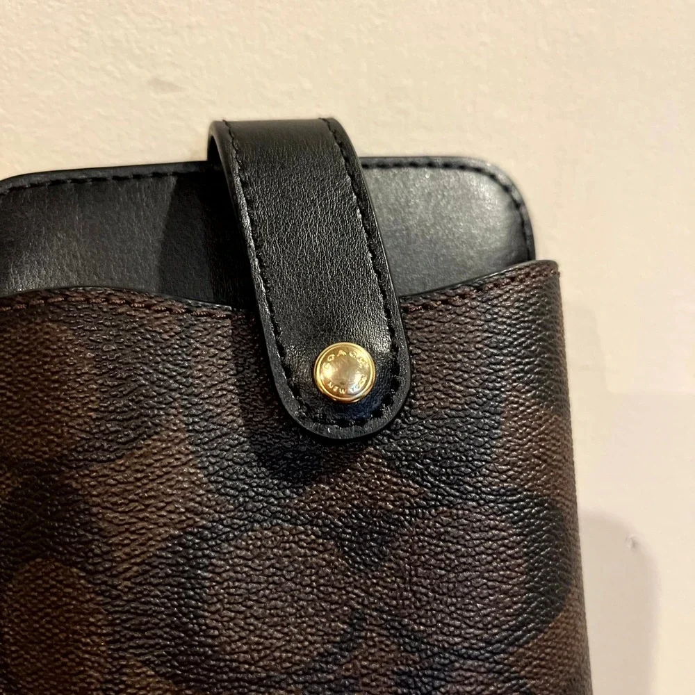 Coach Bag North/South Phone Crossbody Brown Signature Monogram Leather One Size